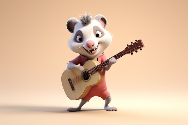 Free Photo cute possum playing the guitar