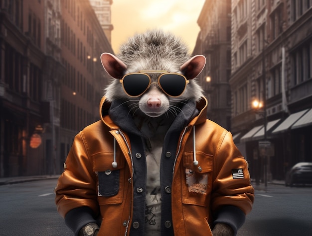 Free photo cute possum wearing clothes