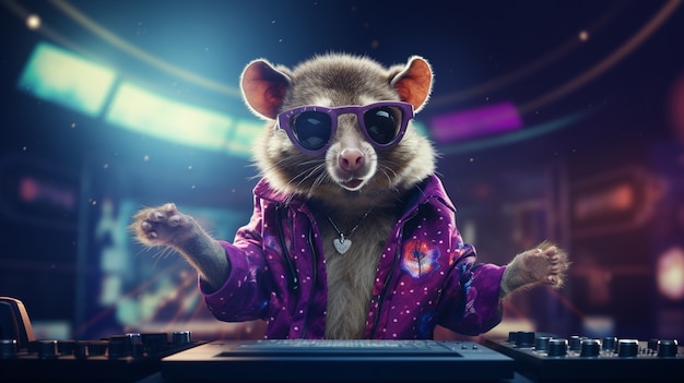 Free photo cute possum wearing clothes