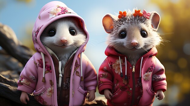 Free photo cute possum wearing clothes