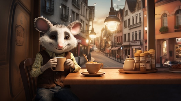 Free photo cute possum wearing clothes