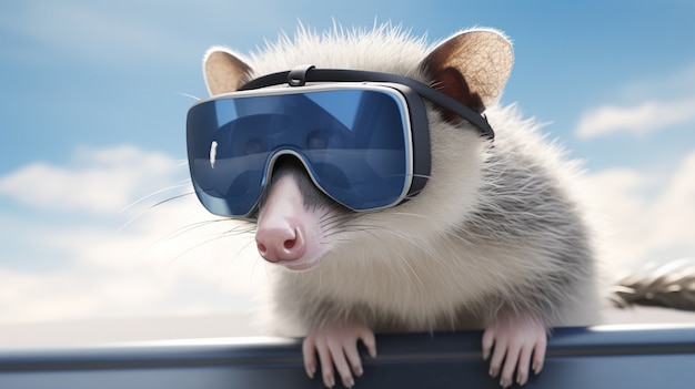 Free Photo cute possum wearing goggles