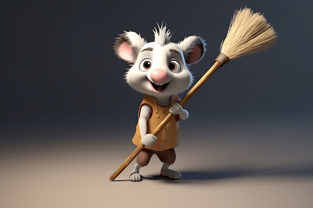 Free Photo cute possum with broom