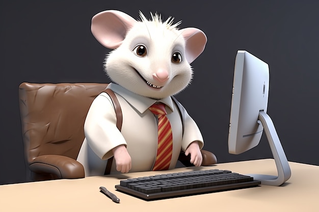 Cute possum with computer