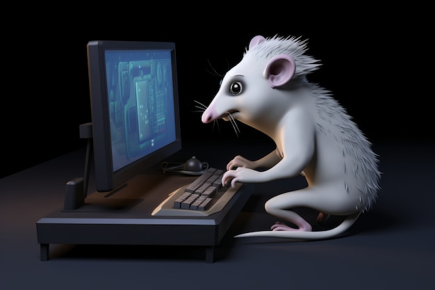 Free Photo cute possum with computer