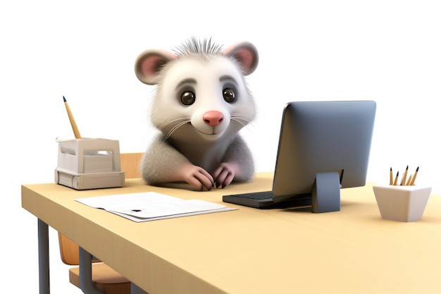 Free photo cute possum with computer