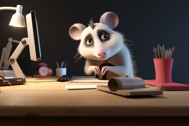 Free photo cute possum with computer