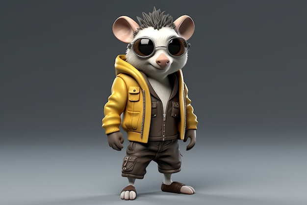 Cute possum with cute outfit in studio