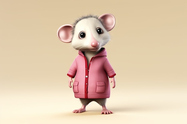 Cute possum with cute outfit in studio