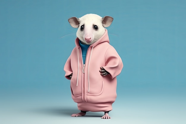 Cute possum with cute outfit in studio