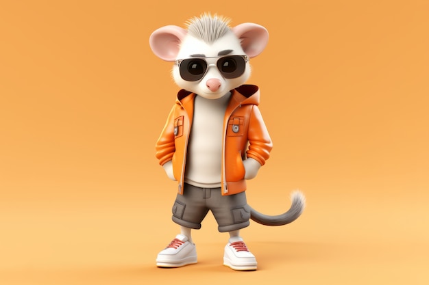 Free Photo cute possum with cute outfit in studio