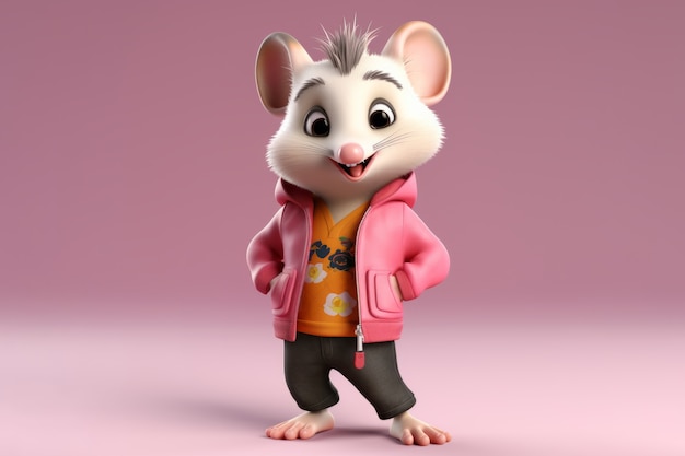 Free photo cute possum with cute outfit in studio