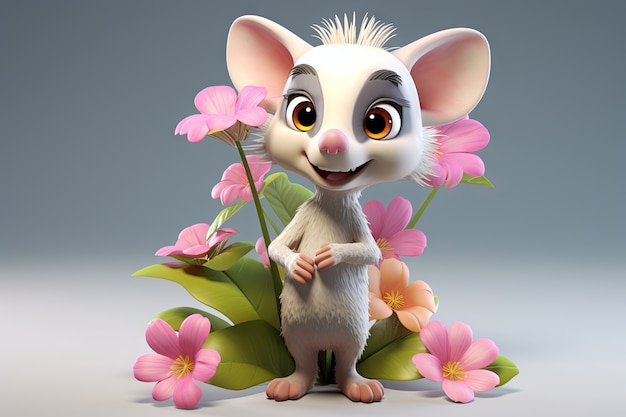 Free photo cute possum with flowers