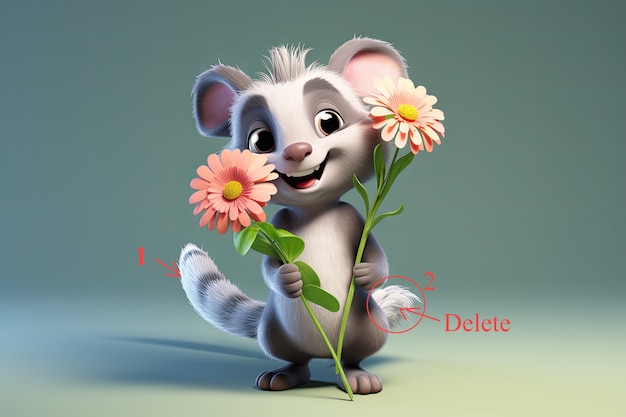 Free Photo cute possum with flowers