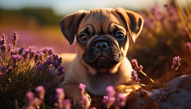 Free Photo cute puppy sitting in grass enjoying nature beauty generated by artificial intelligence