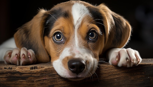 Cute puppy sitting looking at camera playful and fluffy generated by artificial intelligence