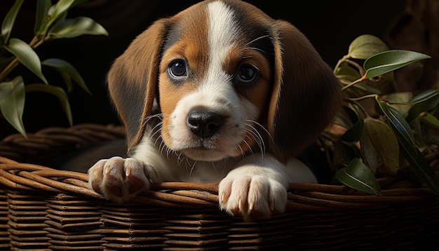 Free Photo cute puppy sitting outdoors looking at camera playful and fluffy generated by artificial intelligence