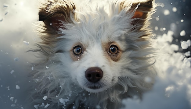 Free photo cute puppy sitting outdoors looking at camera with fluffy fur generated by artificial intelligence