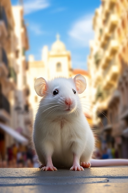 Free photo cute rat in city lifestyle