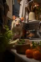 Free photo cute rat in the kitchen