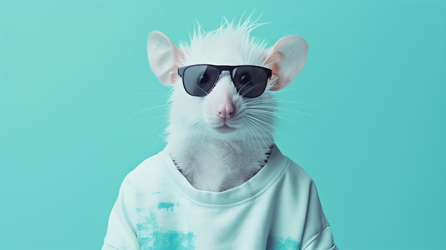 Cute rat wearing clothes in studio