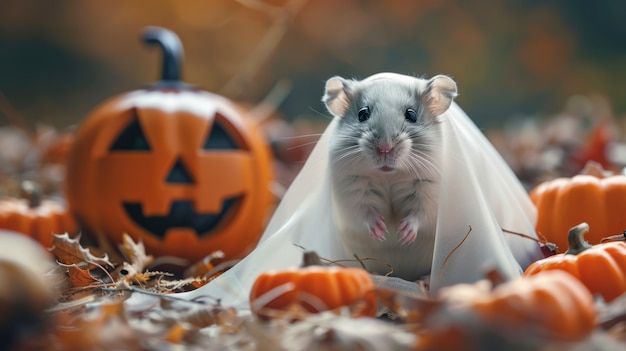 Free photo cute rat wearing halloween costume