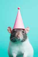 Free photo cute rat wearing party hat