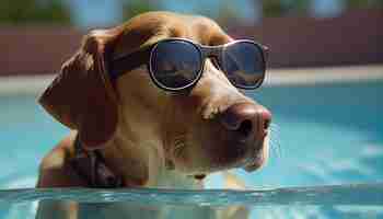 Free photo cute retriever puppy wearing sunglasses outdoors in summer generative ai