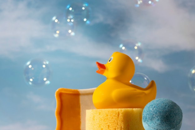 Free photo cute rubber duck still life