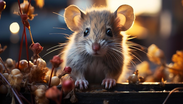 Free photo cute small rodent sitting on dark branch playful halloween celebration generated by artificial intelligence