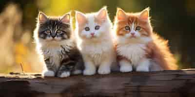 Free photo cute soft kittens with bright eyes lined up and eager for fun