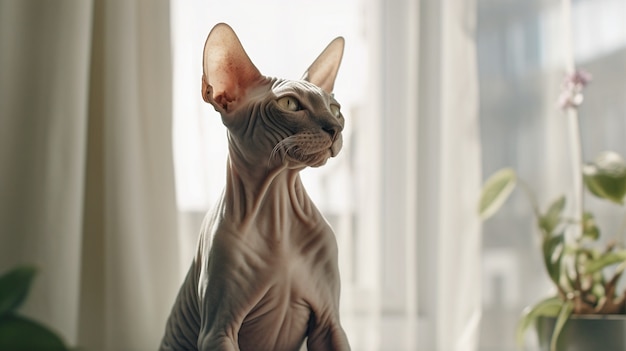 Free photo cute sphynx cat relaxing indoors