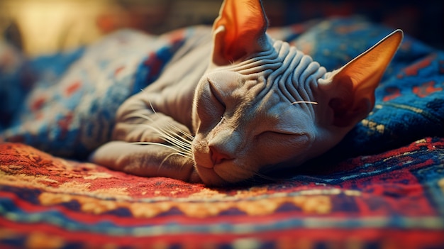 Free Photo cute sphynx  cat relaxing indoors