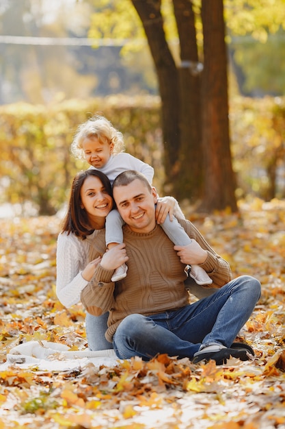 Cute and stylish family playing in a autumn field