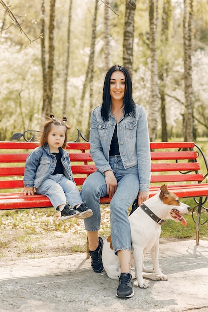 Cute and stylish family in a spring park