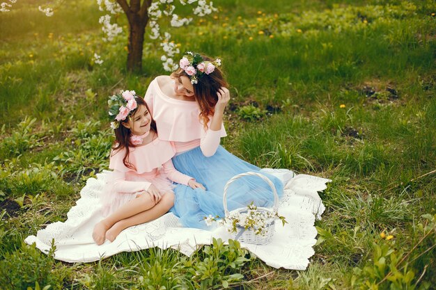 Cute and stylish family in a spring park