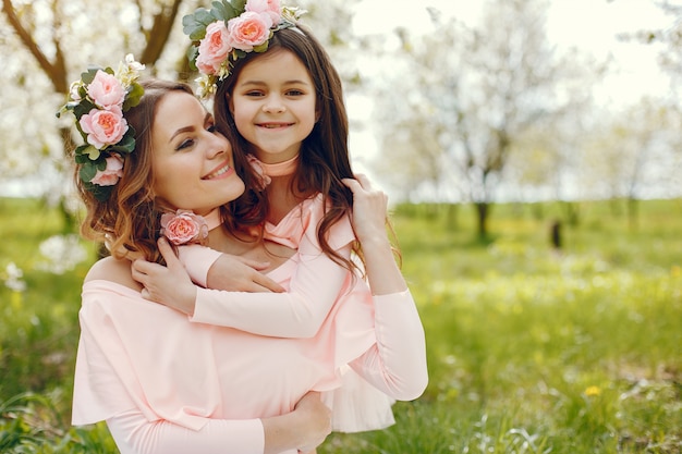 Cute and stylish family in a spring park