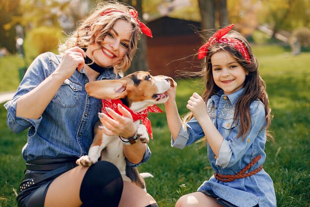 Cute and stylish family in a spring park