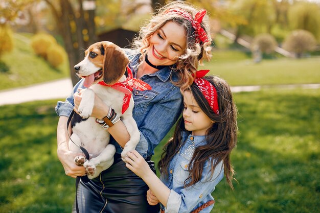 Cute and stylish family in a spring park