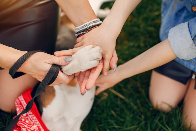 Cute and stylish family in a spring park