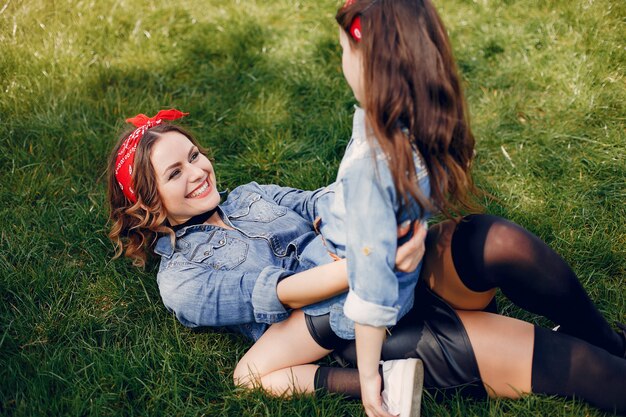 Cute and stylish family in a spring park