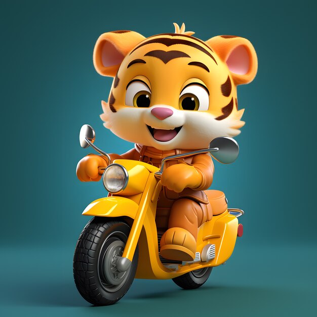 Cute tiger on motorcycle