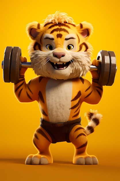 Cute tiger training with barbell