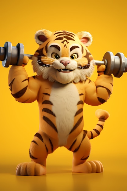 Cute tiger training with barbell