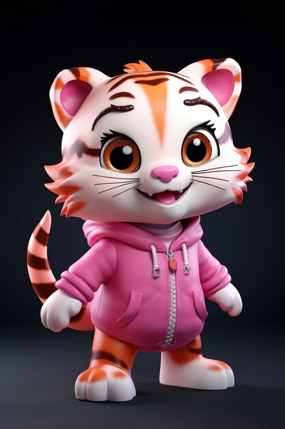 Cute tiger wearing clothes in studio