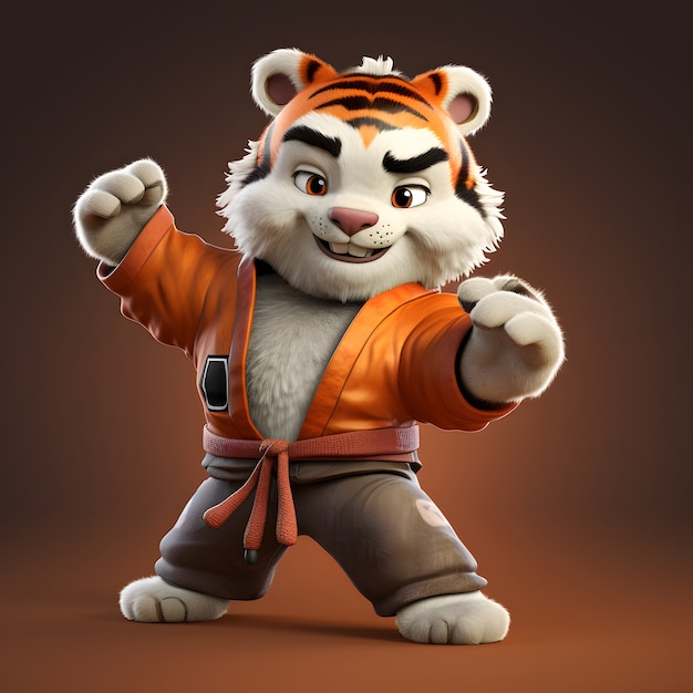 Free photo cute tiger wearing  karate uniform