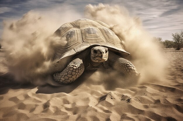 Cute tortoise in desert