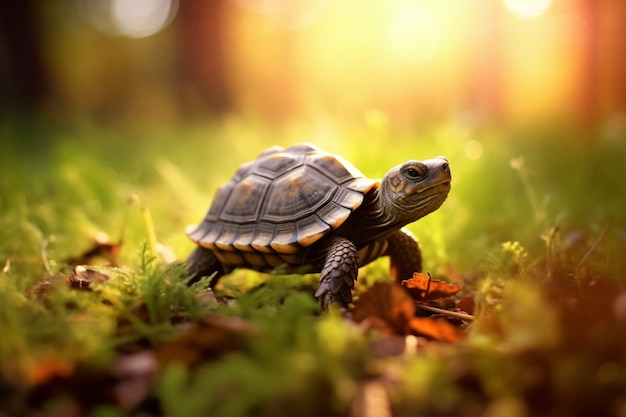 Cute tortoise in forest