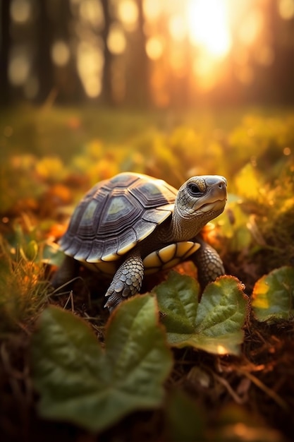 Cute tortoise in forest