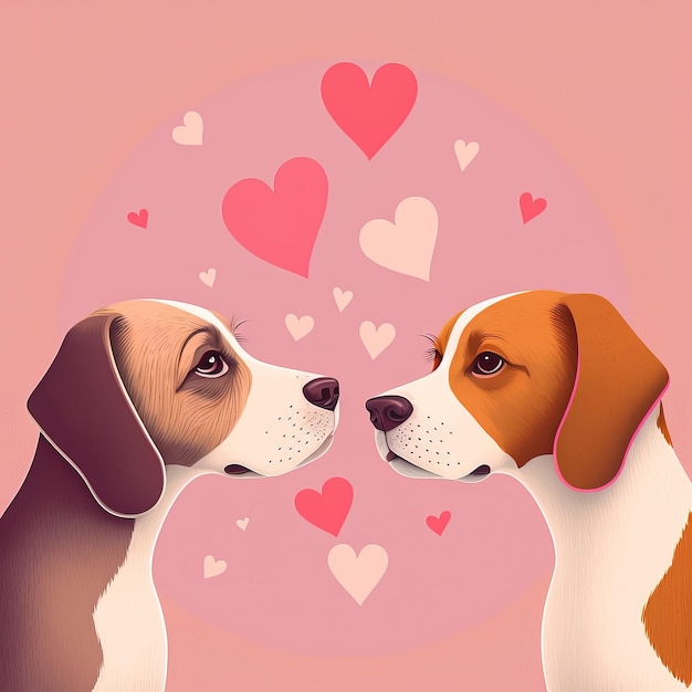 Free photo cute valentines day card with cartoon pug dogs kissing characters generative ai